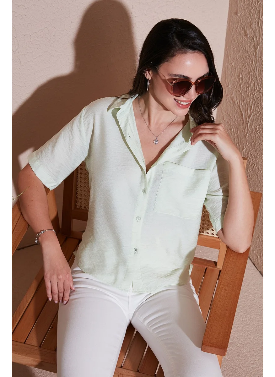 ليلا Regular Fit Chest Pocket Short Sleeve Shirt Women's Shirt 6779324