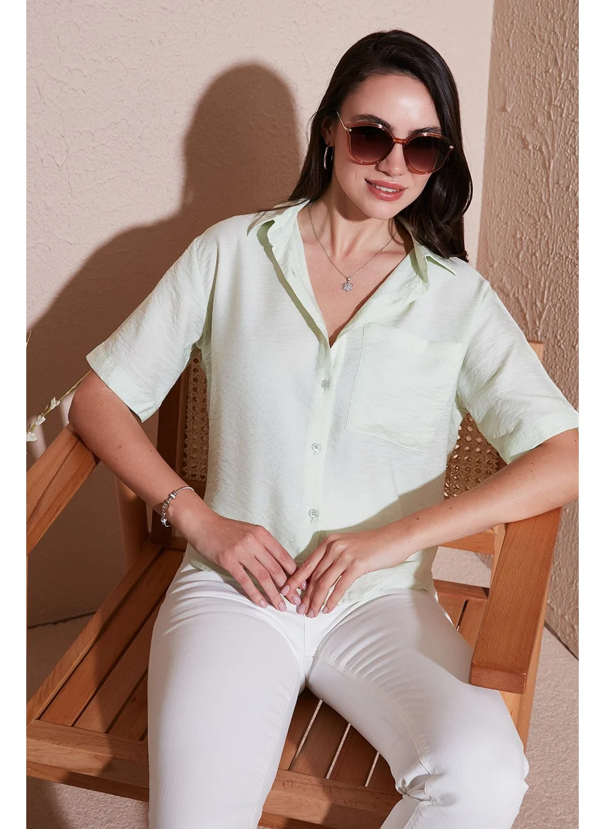 ليلا Regular Fit Chest Pocket Short Sleeve Shirt Women's Shirt 6779324