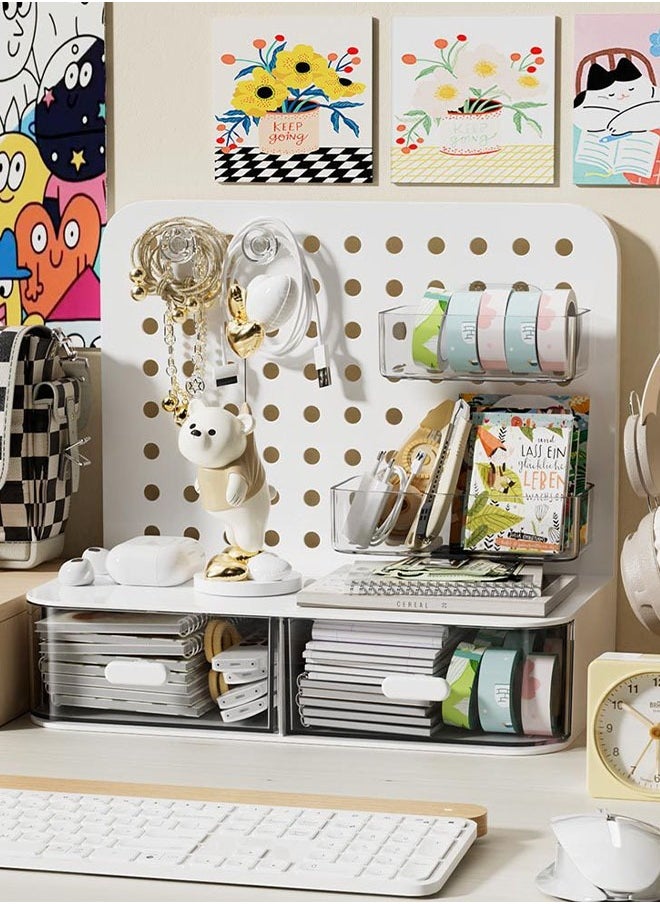Generic Desk Organizer Kawaii Hook Drawer Type Hole Board Small Card Stand Display Desktop Storage Box Desk Stationery Storage Rack  - Image 3