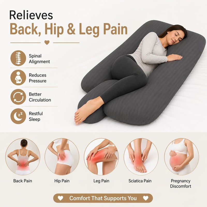ARISTOCRAT Sleep well Pregnancy Pillow, U Shaped Full Body 70x140cm - Soft Microfiber fabric with hollowfiber filling. Provides support for back, legs, belly for Pregnant Women - Grey - Image 5