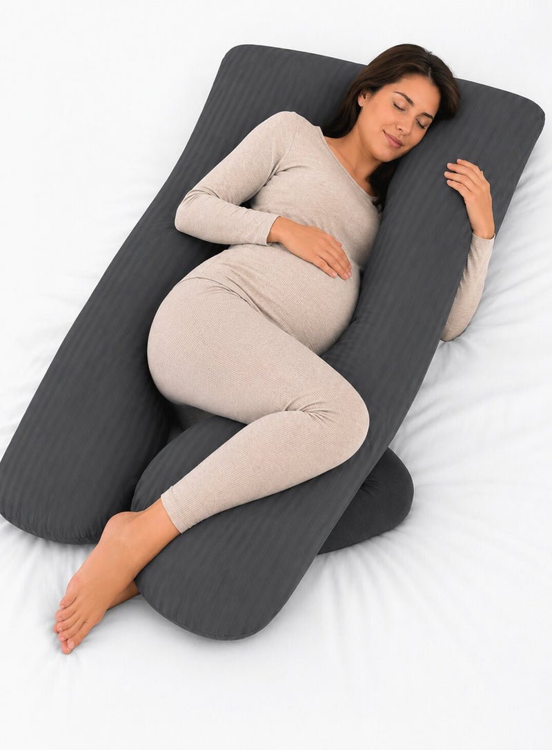 ARISTOCRAT Sleep well Pregnancy Pillow, U Shaped Full Body 70x140cm - Soft Microfiber fabric with hollowfiber filling. Provides support for back, legs, belly for Pregnant Women - Grey - Image 1