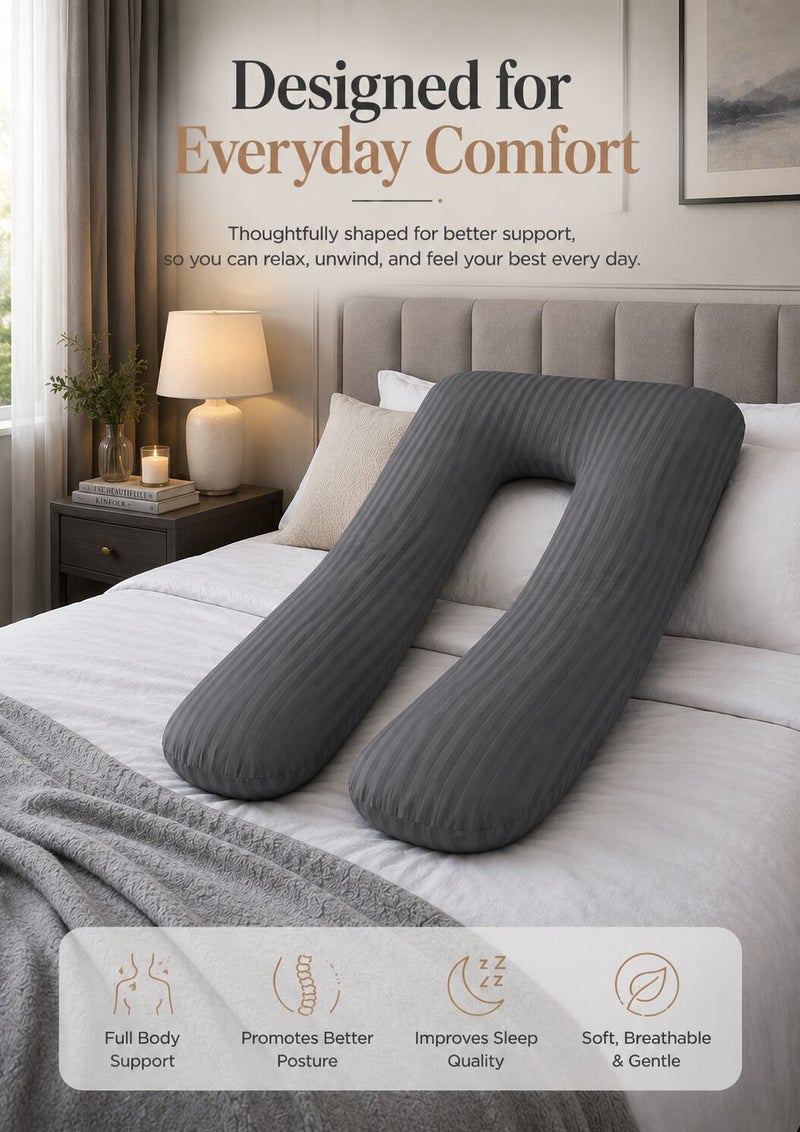 ARISTOCRAT Sleep well Pregnancy Pillow, U Shaped Full Body 70x140cm - Soft Microfiber fabric with hollowfiber filling. Provides support for back, legs, belly for Pregnant Women - Grey - Image 3