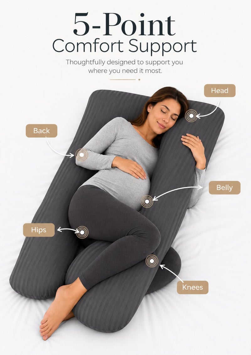 ARISTOCRAT Sleep well Pregnancy Pillow, U Shaped Full Body 70x140cm - Soft Microfiber fabric with hollowfiber filling. Provides support for back, legs, belly for Pregnant Women - Grey - Image 2