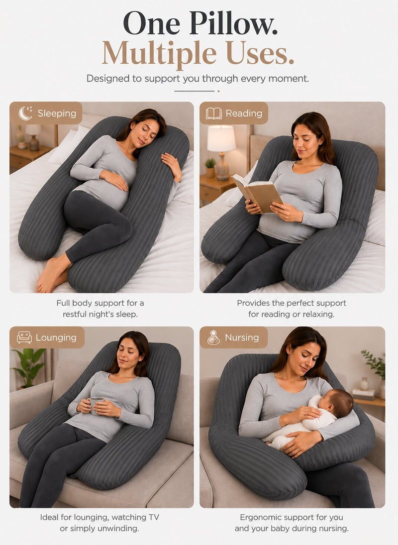 ARISTOCRAT Sleep well Pregnancy Pillow, U Shaped Full Body 70x140cm - Soft Microfiber fabric with hollowfiber filling. Provides support for back, legs, belly for Pregnant Women - Grey - Image 4