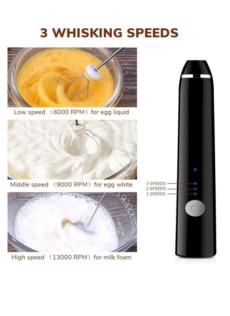ELTRAZONE Handheld  3 In 1; Electric Foam Maker, Egg Beater, Drink Mixer. USB Rechargeable, Mini Blender For Coffee Latte Cappuccino Hot Chocolate, Black - Image 4