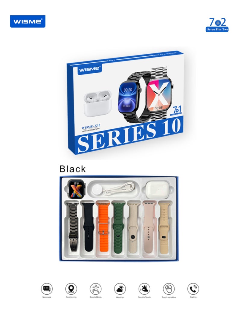 X15 Smart Watch With Earbuds, 7 Straps, Black