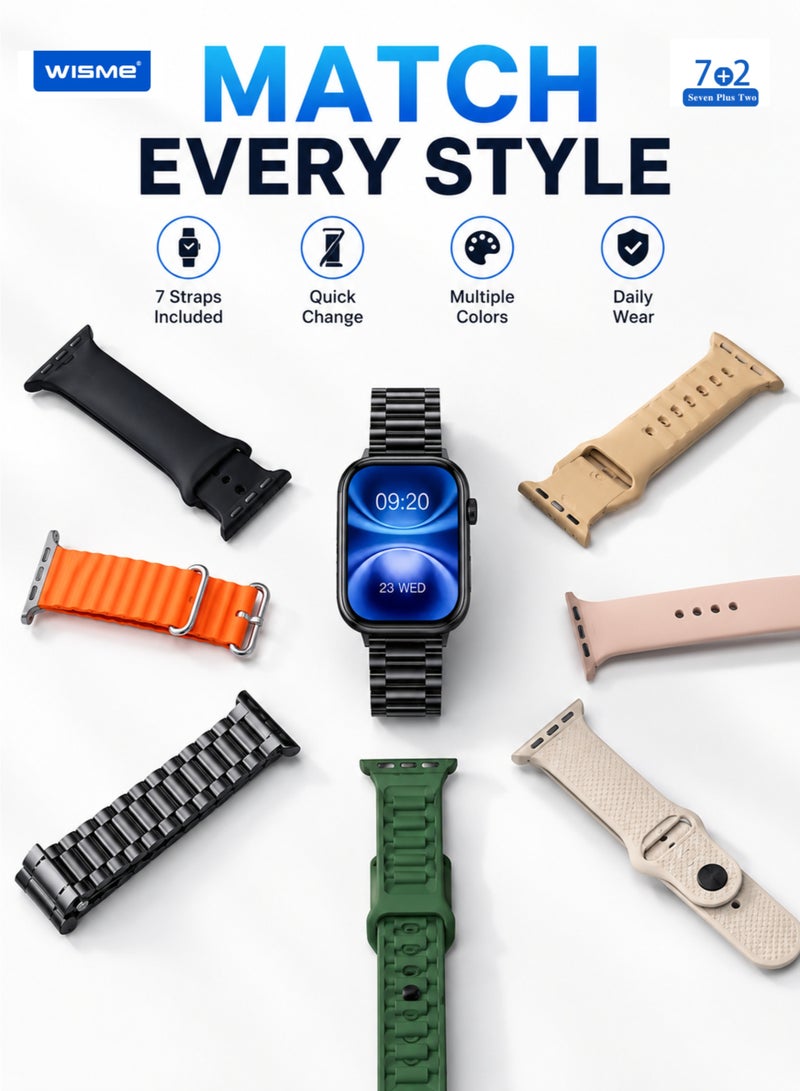 WISME X15 Smart Watch with Earbuds, Bluetooth Calling, 7 Straps, Full Touch Screen, Black - Image 3