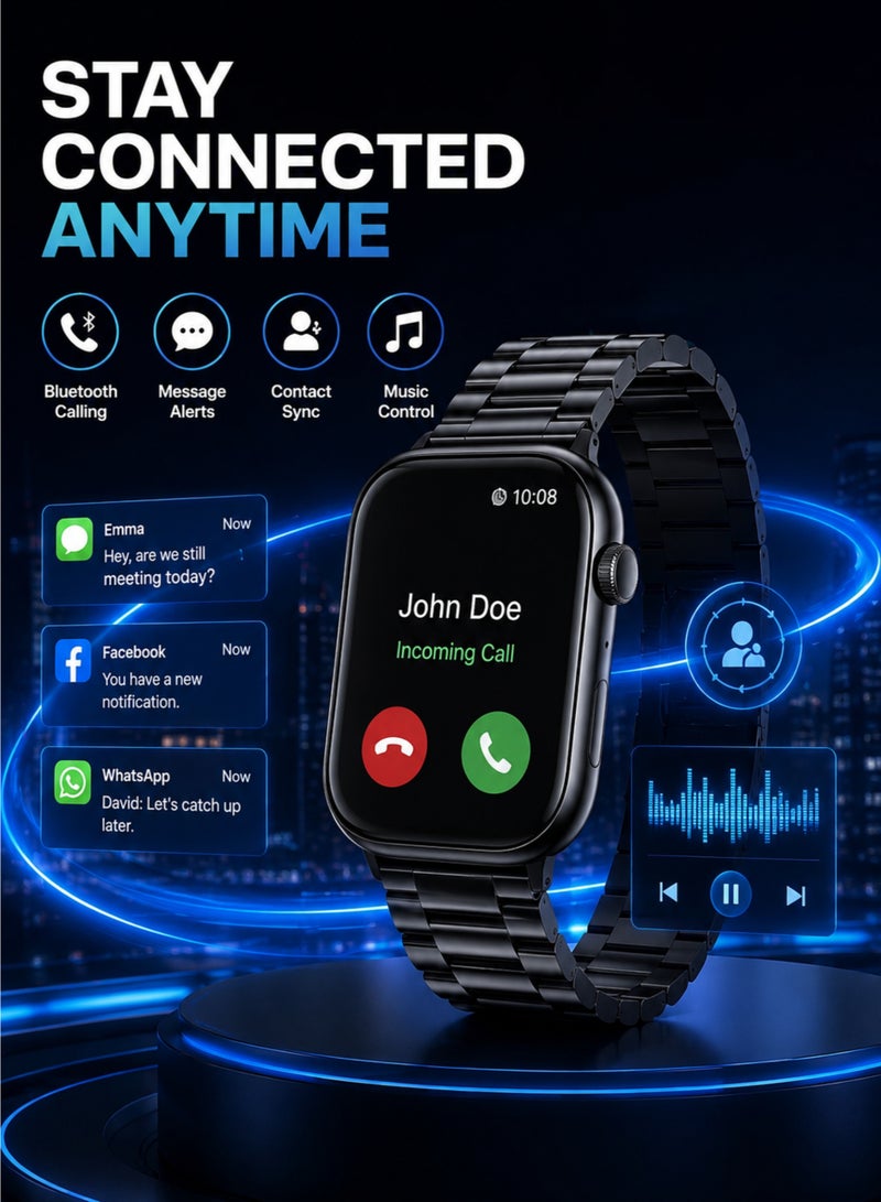 WISME X15 Smart Watch with Earbuds, Bluetooth Calling, 7 Straps, Full Touch Screen, Black - Image 2