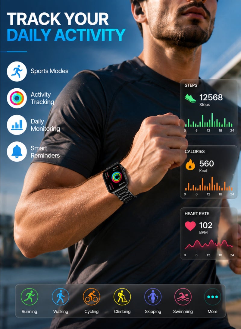 WISME X15 Smart Watch with Earbuds, Bluetooth Calling, 7 Straps, Full Touch Screen, Black - Image 5