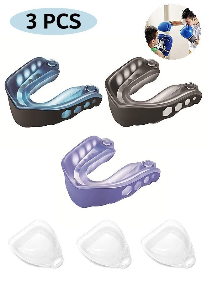 3 قطع من واقيات الفم الرياضية المصنوعة من مادة EVA مع حافظة، مناسبة لكرة القدم، الملاكمة، كرة السلة، اللاكروس، الهوكي، المصارعة، كرة القدم، واقي فم واقٍ مضاد للصدمات لحماية الأسنان، للبالغين والرياضيين الشباب. - Image 1