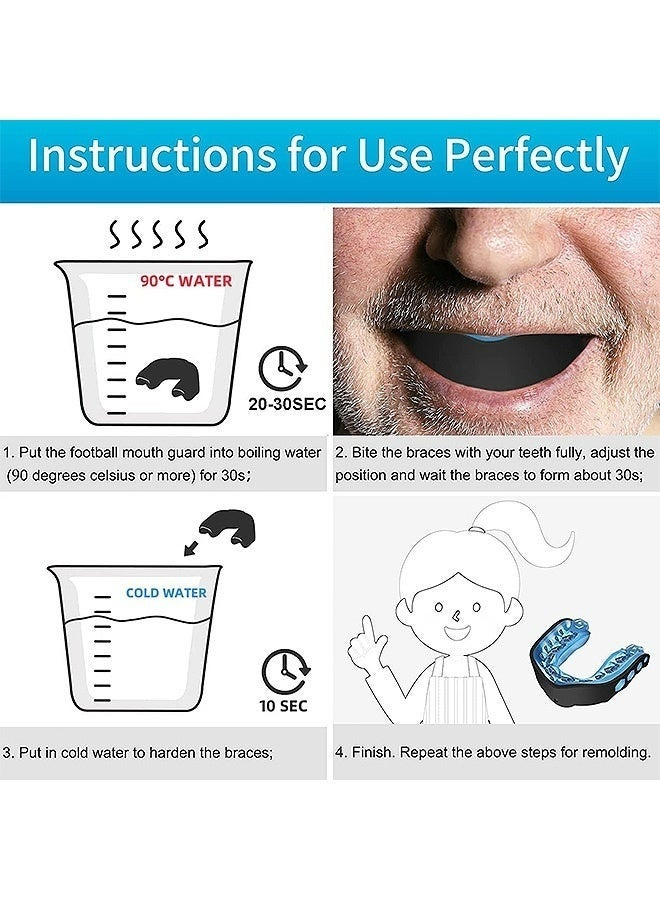 3 قطع من واقيات الفم الرياضية المصنوعة من مادة EVA مع حافظة، مناسبة لكرة القدم، الملاكمة، كرة السلة، اللاكروس، الهوكي، المصارعة، كرة القدم، واقي فم واقٍ مضاد للصدمات لحماية الأسنان، للبالغين والرياضيين الشباب. - Image 2