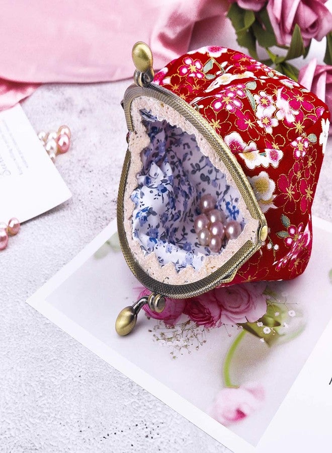 Oyachic Coin Purse,Floral Change Purse,Vintage Coin Pouch,Small Wallet with Kiss Lock Clasp for Women,Girls,Red - Image 2