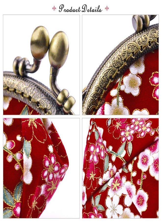 Oyachic Coin Purse,Floral Change Purse,Vintage Coin Pouch,Small Wallet with Kiss Lock Clasp for Women,Girls,Red - Image 4