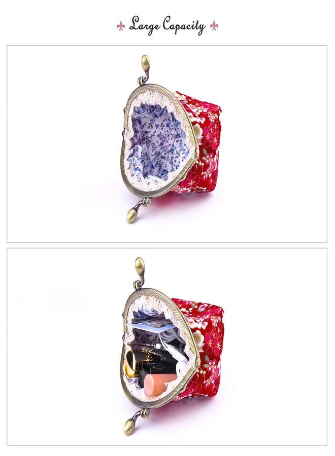 Oyachic Coin Purse,Floral Change Purse,Vintage Coin Pouch,Small Wallet with Kiss Lock Clasp for Women,Girls,Red - Image 5