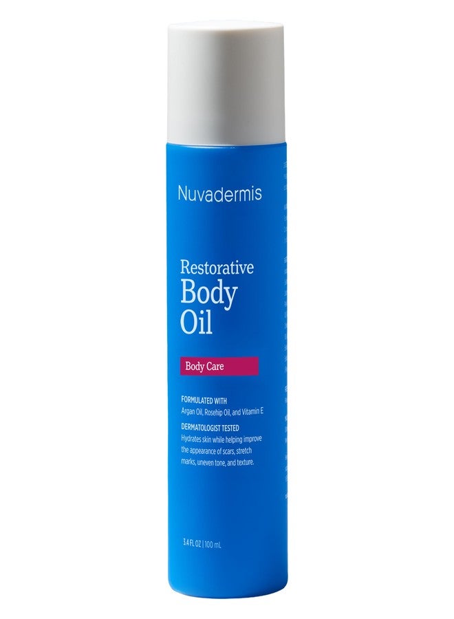 NUVADERMIS Restorative Body Oil for Scars, Stretch Marks & Dry Skin | Argan Oil, Rosehip Oil & Vitamin E | Lightweight, Fast-Absorbing Body Oil | 3.4 fl oz - Image 1