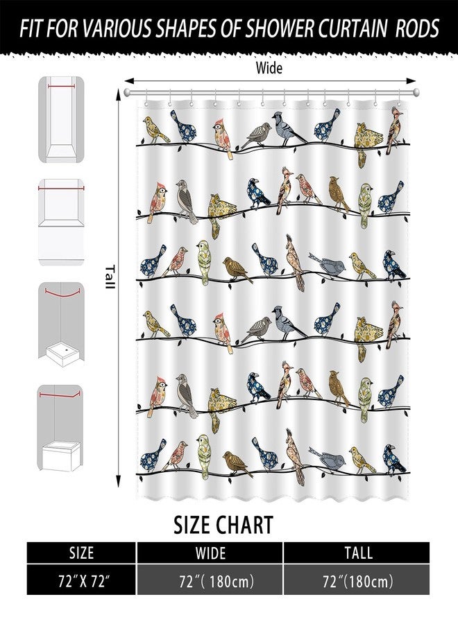 JWXCBIM Boho Bird Shower Curtain, Cute Colorful Funny Kids Farmhouse Bathroom Decor Curtains, Polyester Cloth Fabric Bath Curtain Set with Hooks 72x72 Inches - Image 3
