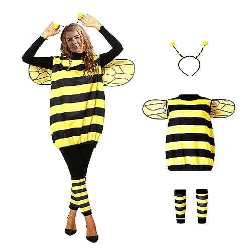 TUSAUW Bee Costume Toddler Halloween Costumes for Girls Womens Kids Adults Halloween Cosplay Costume Role Play Dress Up with Headband Jacket Wings Leggings for Halloween Theme Party(Size L) - Image 1