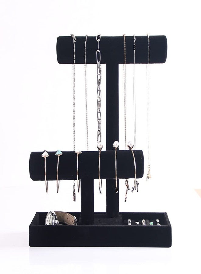 Coward 2 Tier Necklace Bracelet Holder Organizer With ring Tray, Multi-use Jewelry Display Stand For Necklace Bracelet Bangle Watch Scrunchie (Black/no Lid) - Image 1