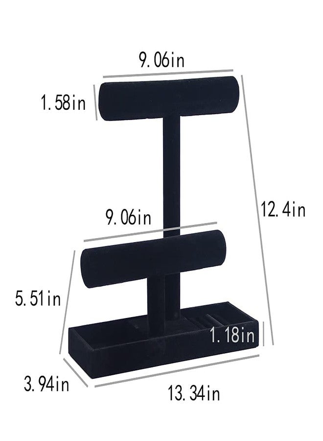 Coward 2 Tier Necklace Bracelet Holder Organizer With ring Tray, Multi-use Jewelry Display Stand For Necklace Bracelet Bangle Watch Scrunchie (Black/no Lid) - Image 4