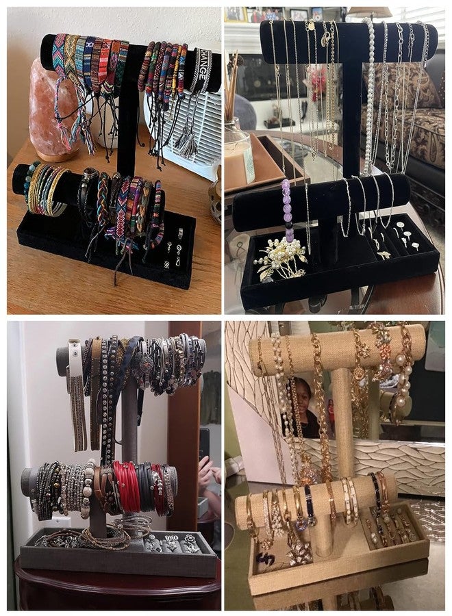Coward 2 Tier Necklace Bracelet Holder Organizer With ring Tray, Multi-use Jewelry Display Stand For Necklace Bracelet Bangle Watch Scrunchie (Black/no Lid) - Image 3