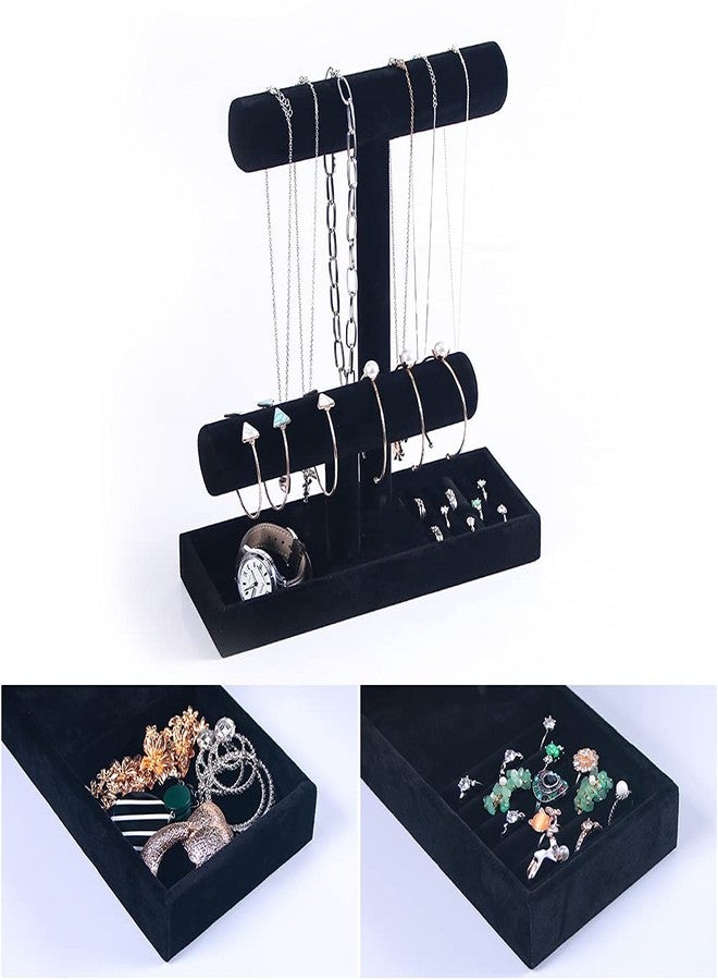 Coward 2 Tier Necklace Bracelet Holder Organizer With ring Tray, Multi-use Jewelry Display Stand For Necklace Bracelet Bangle Watch Scrunchie (Black/no Lid) - Image 2