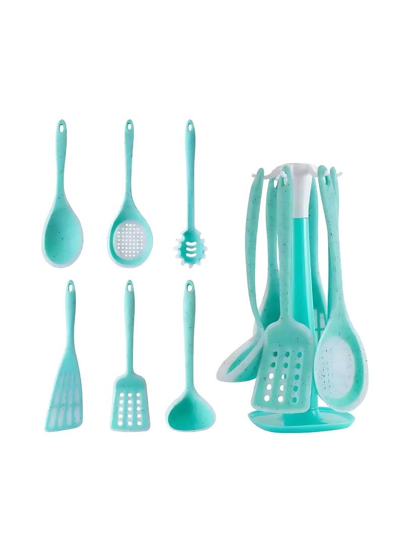 Silicone Pouring Spoon Set - 6 Pieces (5 Pieces + Stand) - Green 