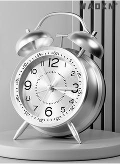 WAOKN Loud Alarm Clock for Heavy Sleepers Adults,Retro 4 Inch Silent Non-Ticking Quartz with Backlight,Twin Bell Analog Kids Alarm Clocks for Bedrooms Bedsidet,Loud Alarm Clock for Heavy Sleepers (silver)  - Image 1