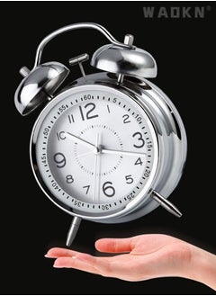 WAOKN Loud Alarm Clock for Heavy Sleepers Adults,Retro 4 Inch Silent Non-Ticking Quartz with Backlight,Twin Bell Analog Kids Alarm Clocks for Bedrooms Bedsidet,Loud Alarm Clock for Heavy Sleepers (silver)  - Image 3