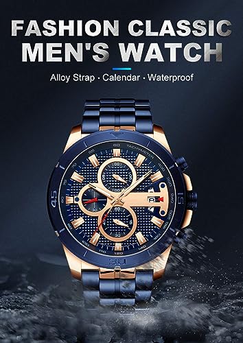 FANMIS Mens Luxury Watches Business Chronograph Dress Waterproof Stainless Steel Analog Quartz Wrist Watch (Blue) - Image 3