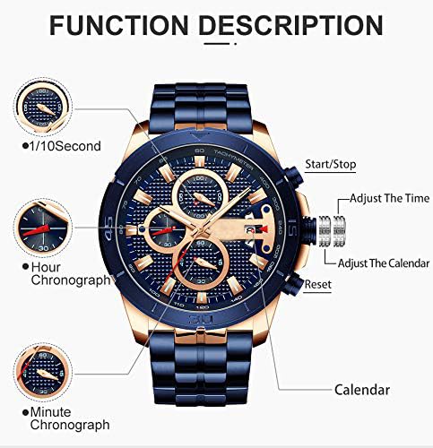 FANMIS Mens Luxury Watches Business Chronograph Dress Waterproof Stainless Steel Analog Quartz Wrist Watch (Blue) - Image 4