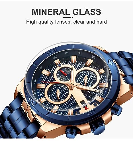 FANMIS Mens Luxury Watches Business Chronograph Dress Waterproof Stainless Steel Analog Quartz Wrist Watch (Blue) - Image 2
