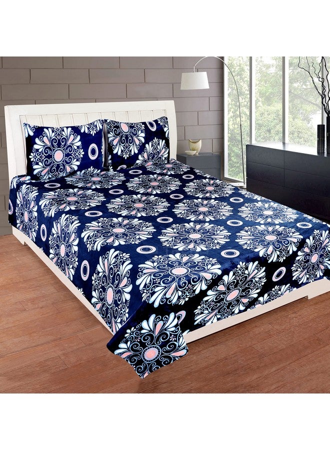 RD TREND Abstract 300 TC 190 GSM Flannel Warm Bedsheets for Winter, Double Flat Size 90 x 100 Inches, 2 Pillow Covers 18 x 28 Inches (Blue Chakri, Double Flat) - Image 2