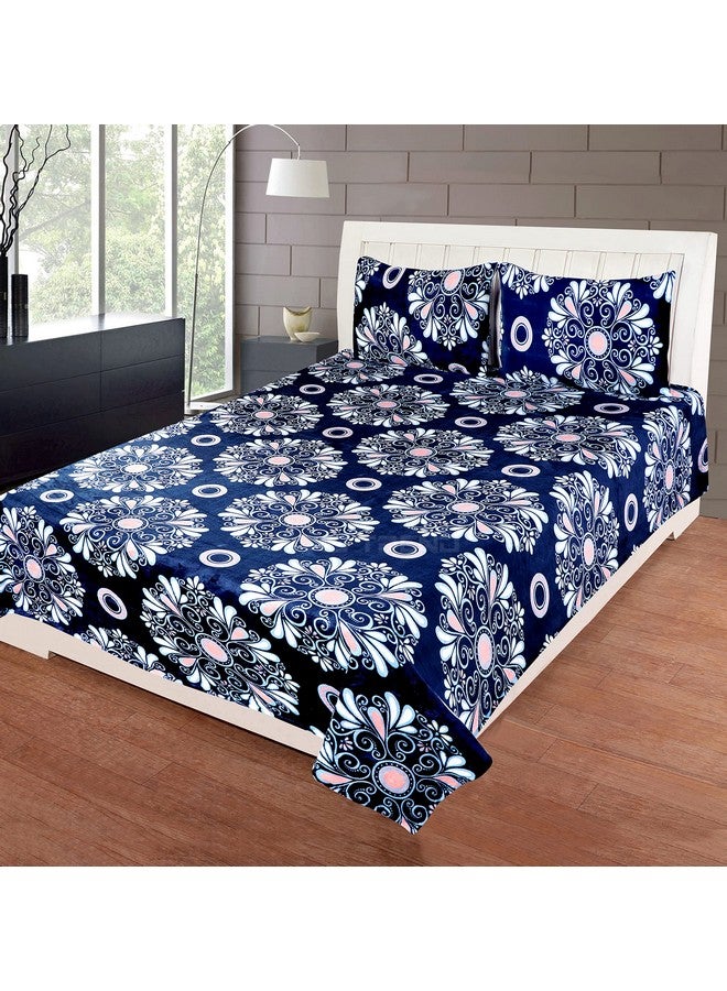 RD TREND Abstract 300 TC 190 GSM Flannel Warm Bedsheets for Winter, Double Flat Size 90 x 100 Inches, 2 Pillow Covers 18 x 28 Inches (Blue Chakri, Double Flat) - Image 1