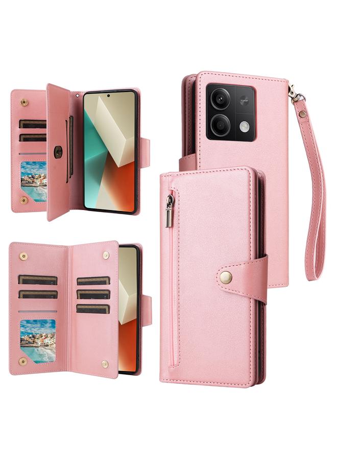 The Bros Case For Xiaomi Redmi Note 13 5G Rivet Buckle 9 Cards Three Fold Leather Phone Case