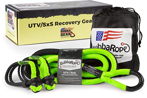 Bubba Rope HeavyDuty OffRoad ATV UTV  SxS Tow Recovery Gear Set  Power Stretch Recovery Rope 58 x 20  NexGen PRO GatorJaw Synthetic Shackles 516 x 5 5 Green