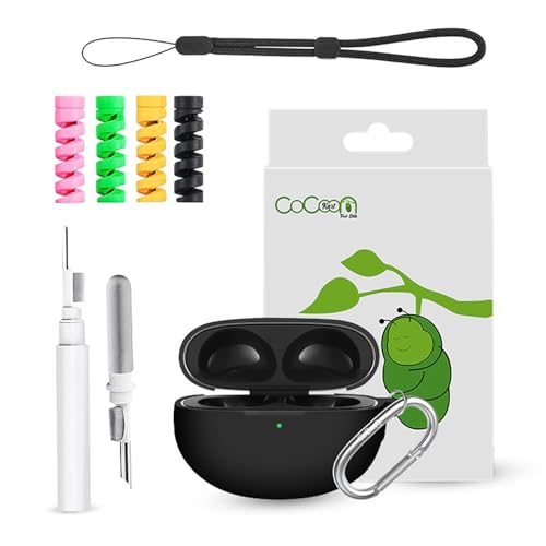 Cocoonkart Soft Silicone Case Cover for Realme Buds 5 Pro | 6 Pro with Cleaner Kit,Lanyard & 4 Pcs Cable Protectors (Black) - Image 1