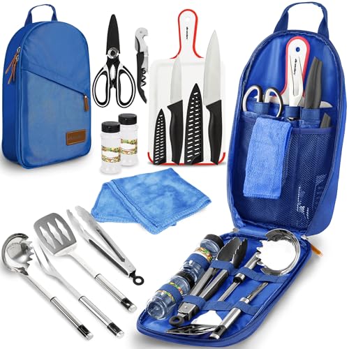 Wealers 12 Piece Camp Kitchen Cooking Utensil Set Travel Organizer Grill Accessories Portable Compact Gear for Backpacking BBQ Camping Hiking Travel Cookware Kit Water Resistant Case (Blue) - Image 2