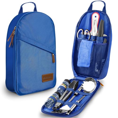 Wealers 12 Piece Camp Kitchen Cooking Utensil Set Travel Organizer Grill Accessories Portable Compact Gear for Backpacking BBQ Camping Hiking Travel Cookware Kit Water Resistant Case (Blue) - Image 1
