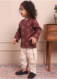 Polka Tots Polka Tots Full Sleeves Birds Embroidery Angrakha with Dhoti - Wine (18M - 24M)  - Image 5