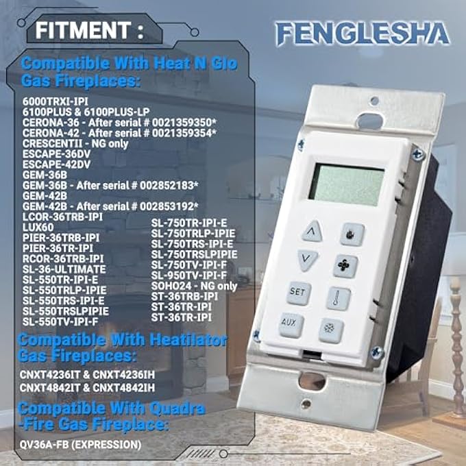 Fenglesha HTI-12-007 WALL SWITCH KEY PAD CONTROL ASSEMBLY COMPATIBLE WITH HEAT N GLO, HEATILATOR, QUADRAFIRE GAS FIREPLACES, USED FOR BOTH NG AND LP UNITS - Image 3