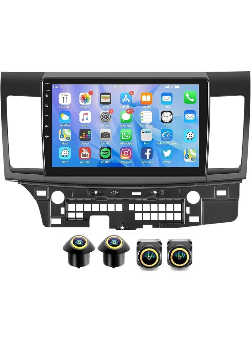 SHEZA STAR Android Car Stereo for Mitsubishi Lancer 2007-2017 4GB RAM 64GB ROM Support Carplay, M-Link Wi-Fi BT, Radio GPS, 10 Inch IPS.QLED, Screen with 360D Camera Included - Image 1