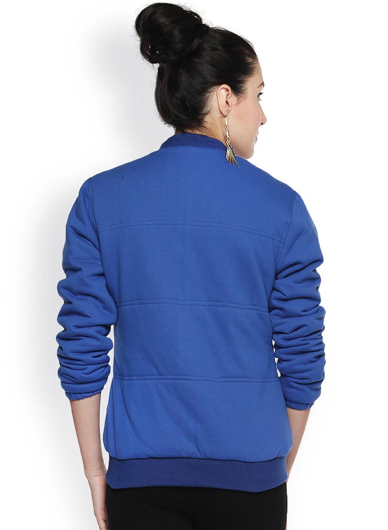 Campus Sutra Women's Electric Blue Knit-Sleeve Quilted Puffer Jacket - Image 5