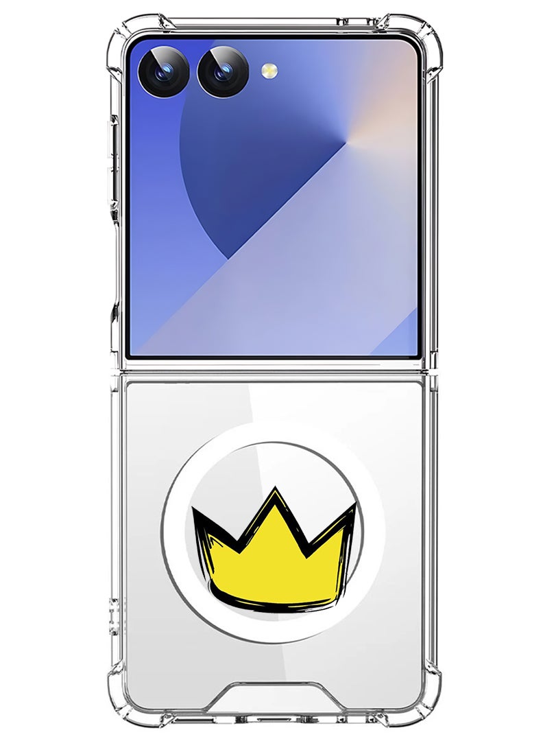 Theodor Magnetic Case for Samsung Galaxy Z Flip 7 Compatible with MagSafe Wireless Charging, Shockproof Phone Bumper Cover Yellow Crown - Image 1