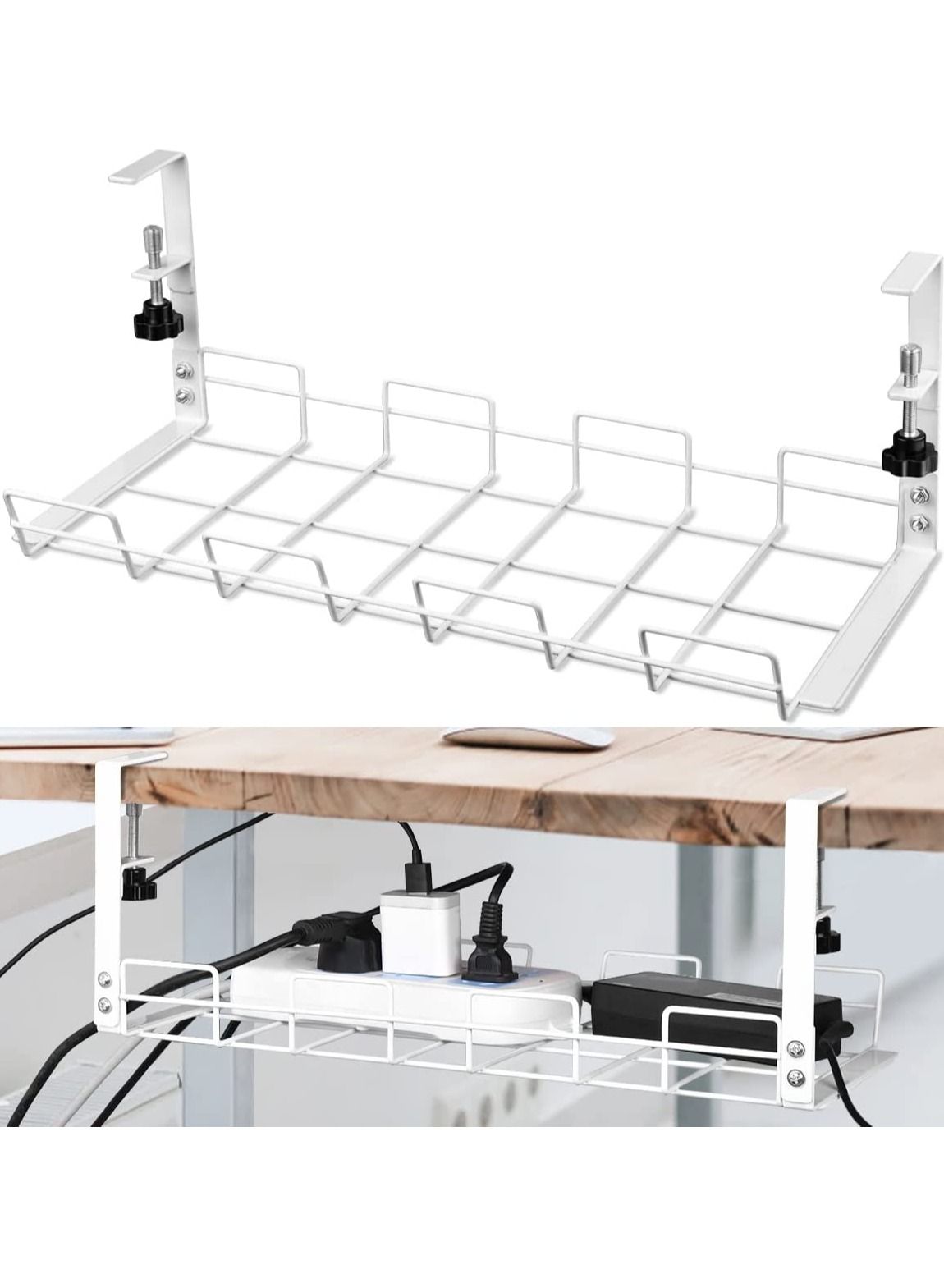 HomarKet Under Desk Cable Management Tray, No Drill Steel Desk Cable ...