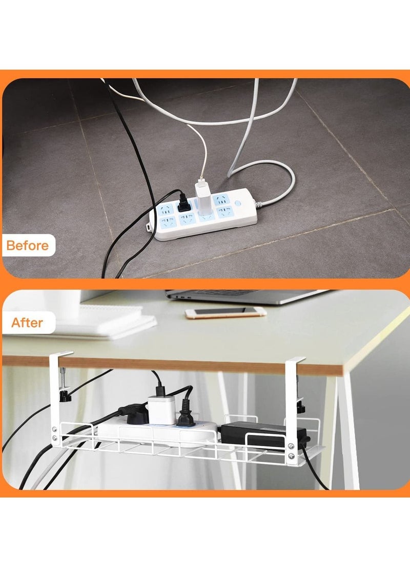 HomarKet - Under Desk Cable Management Tray, No Drill Steel Desk Cable Organizers, Wire Management Tray Cable Management Rack, Desk Cable Tray with Wire Organizer and Desk Cord Organizer - Image 1