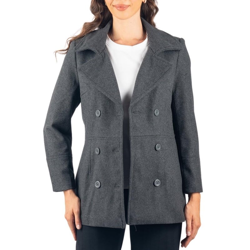 Alpine Swiss Emma Women's Wool Peacoat â€“ Double-Breasted 3/4 Length Overcoat, Stylish & Warm Blazer for Fall & Winter Gray XL - Image 2