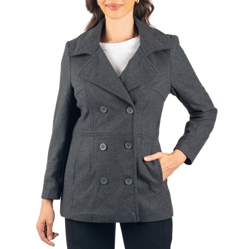 Alpine Swiss Emma Women's Wool Peacoat â€“ Double-Breasted 3/4 Length Overcoat, Stylish & Warm Blazer for Fall & Winter Gray XL - Image 1