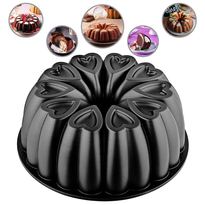 MIENCA Heart Shape Aluminum Cake Pan Titanium Coating NonStick 12 Cups Heavy Duty Gifts for Mom Molded Cake Pan 10 Inch Baking Mold Cast Aluminum Fluted Tube Pan Easy to Clean Black - Image 2