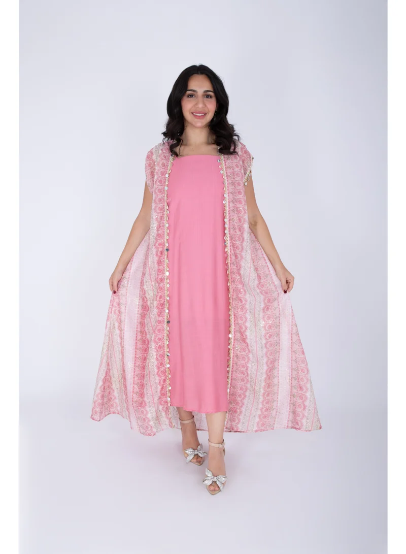 IKKXA Modern Sleeveless Arabisque Jalabiya IK6019 Pink