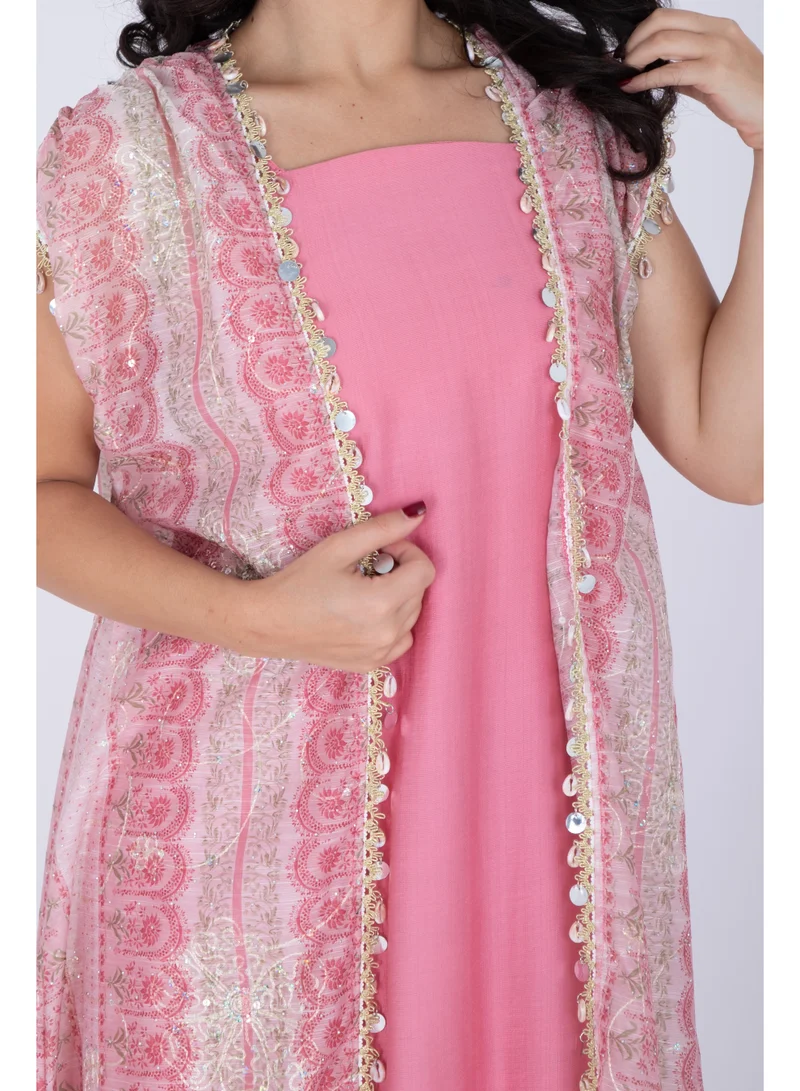 IKKXA Modern Sleeveless Arabisque Jalabiya IK6019 Pink